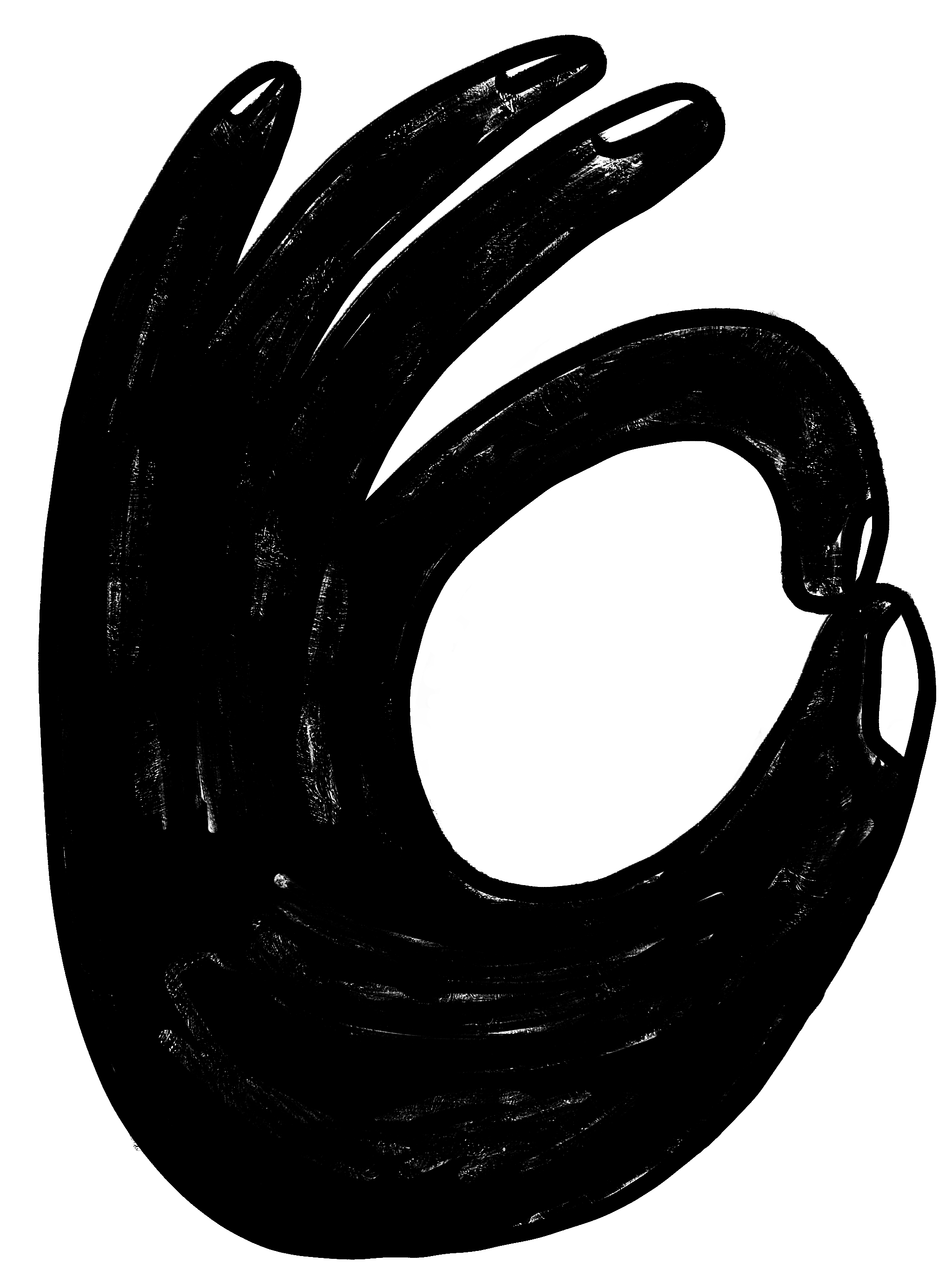 A textured illustration of a hand making the 'OK' symbol in black on white