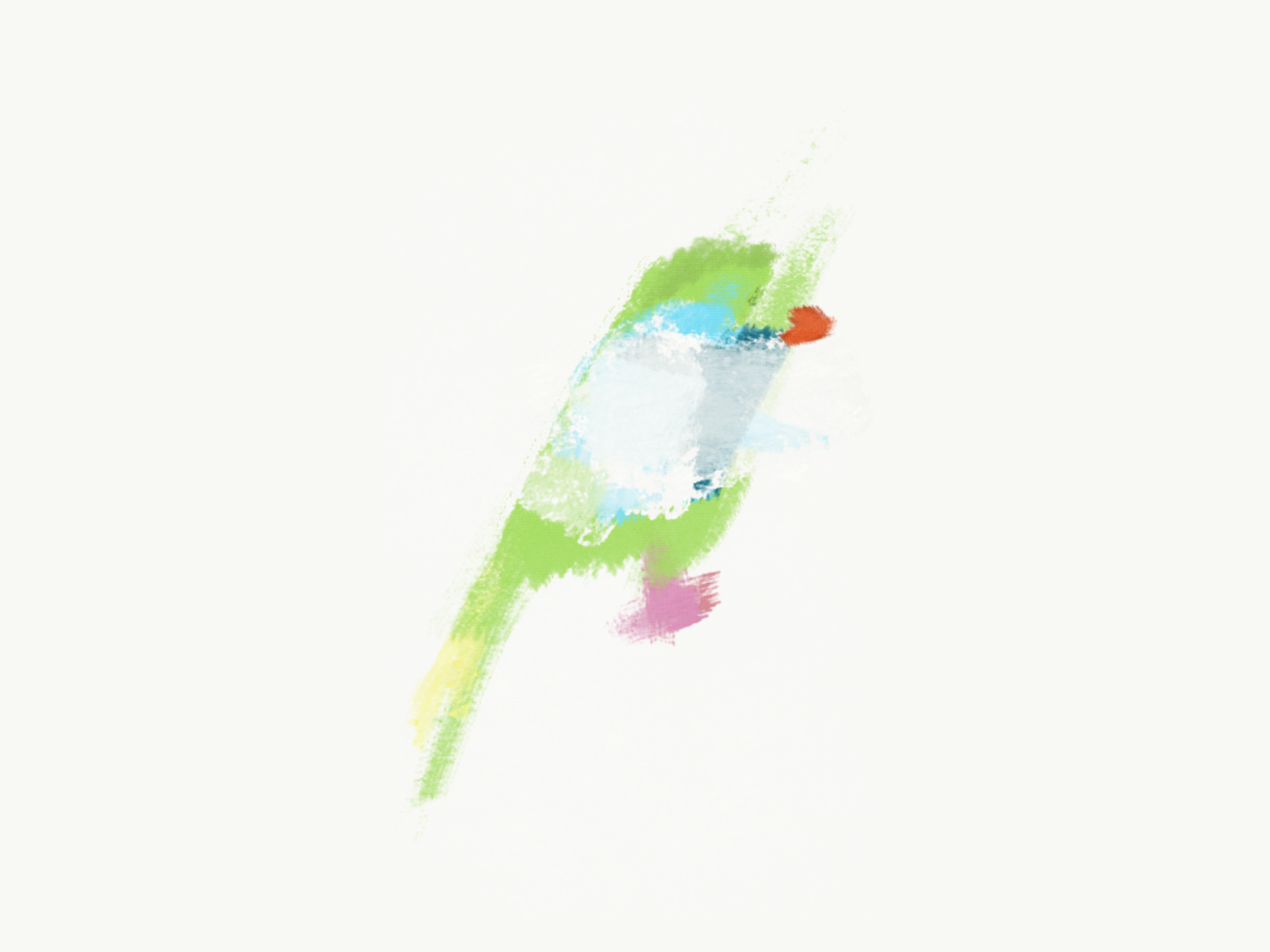 An abstract and expressive illustration of a colourful green bird