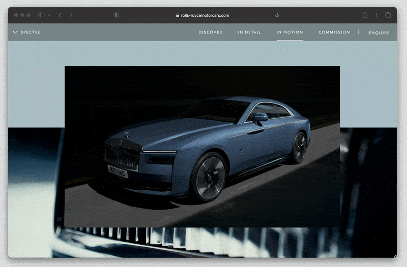 A Gif recording of the Rolls Royce website for spectre