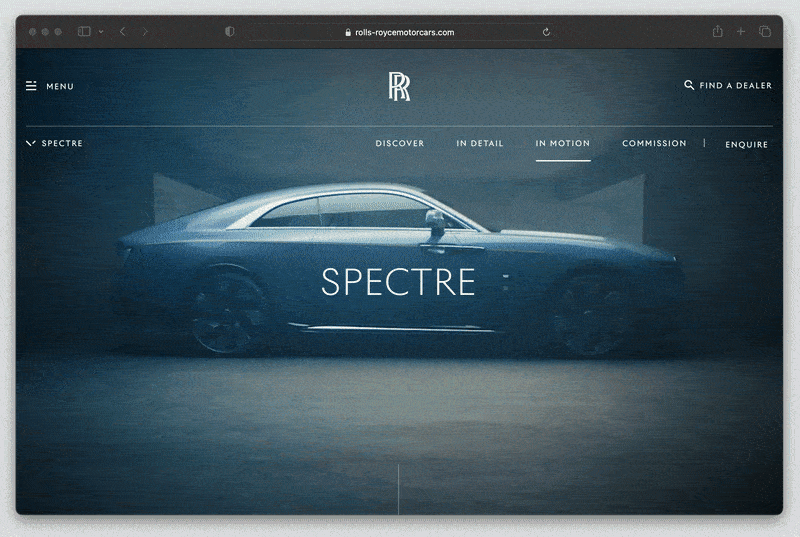 A Gif recording of the Rolls Royce website for spectre