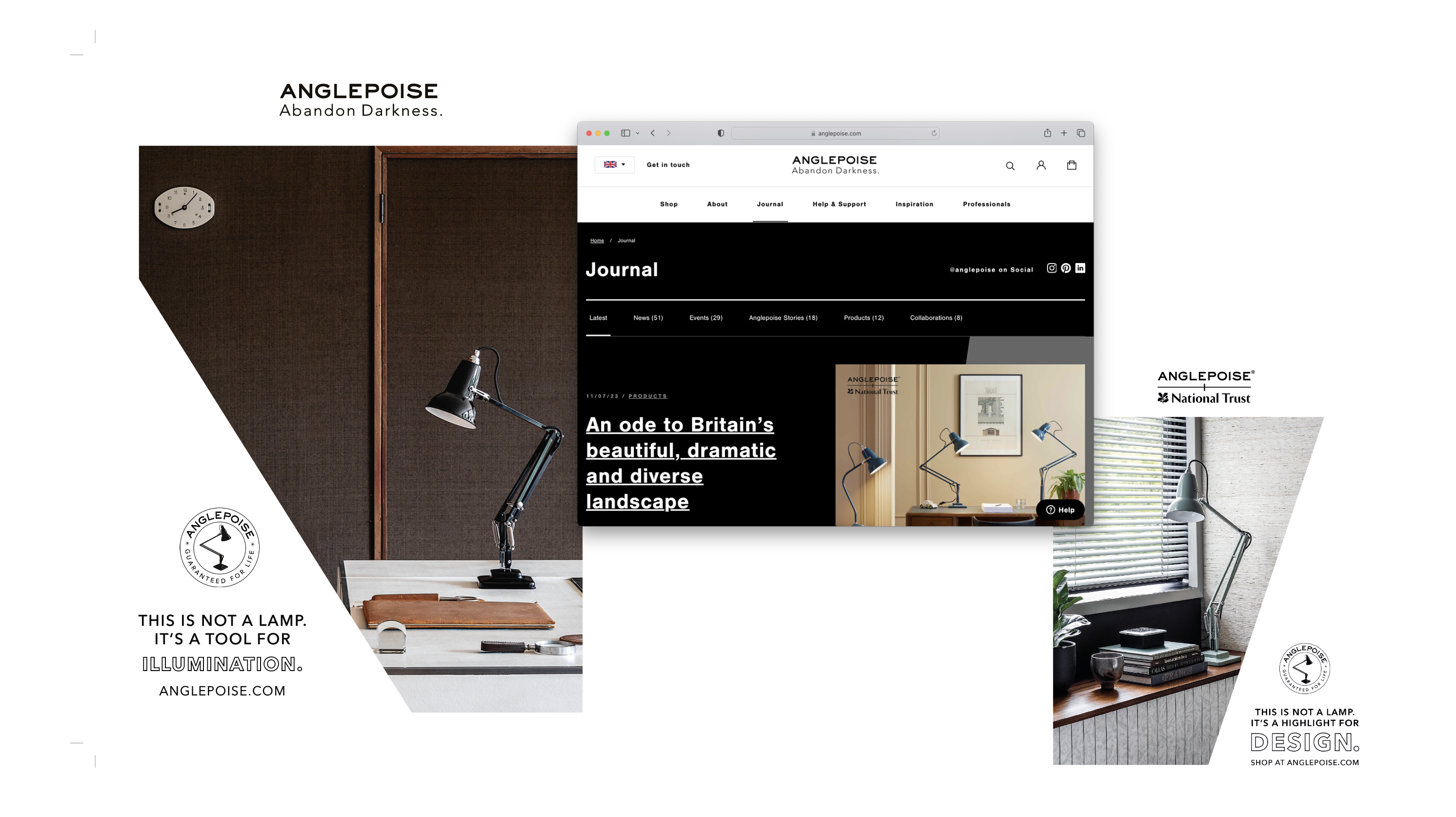 Print ads and websites journal screenshot of angular work with Anglepoise