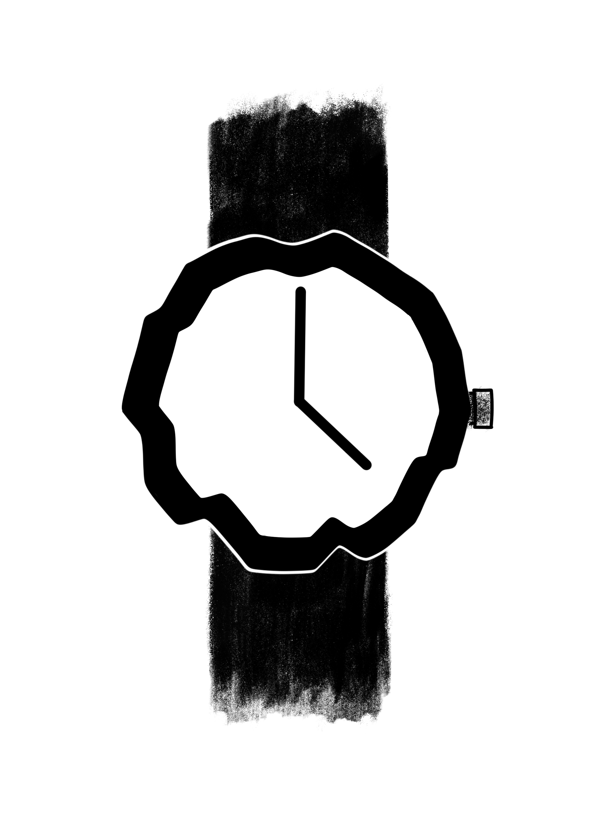 an illustration of a watch design that has rippled edges on the face