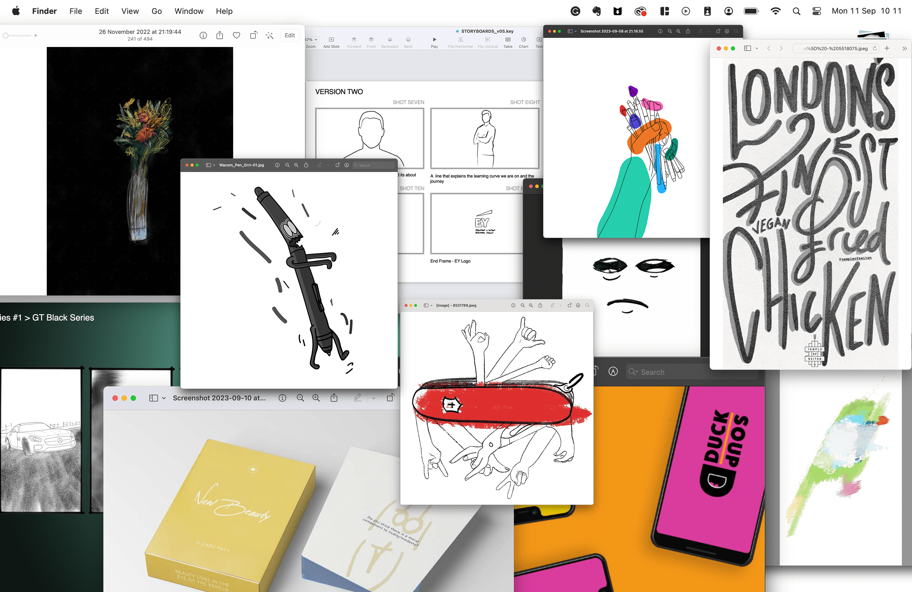 a collection of illustrations shown as a screenshot of many mac finder windors